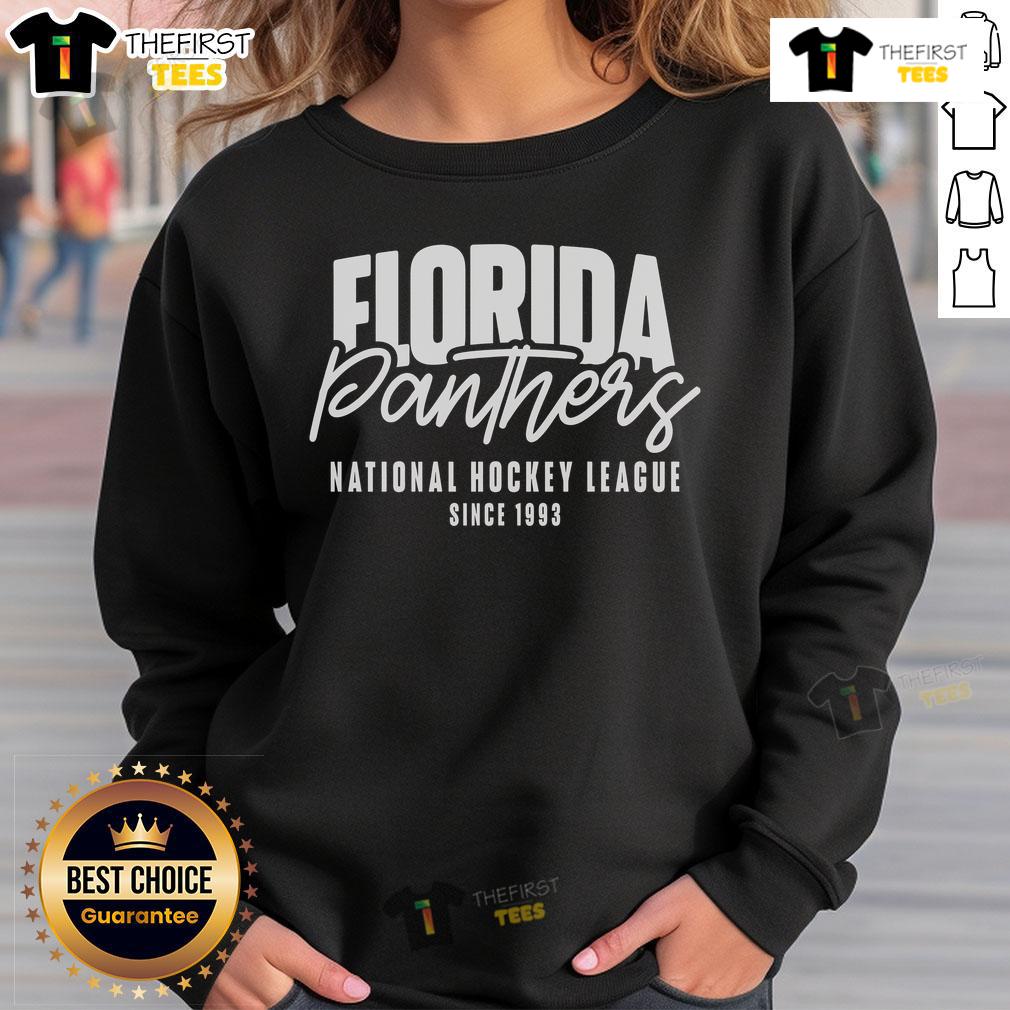 Top Florida Panthers National Hockey League sweatshirt since 1993, featuring team logo and vibrant colors.
