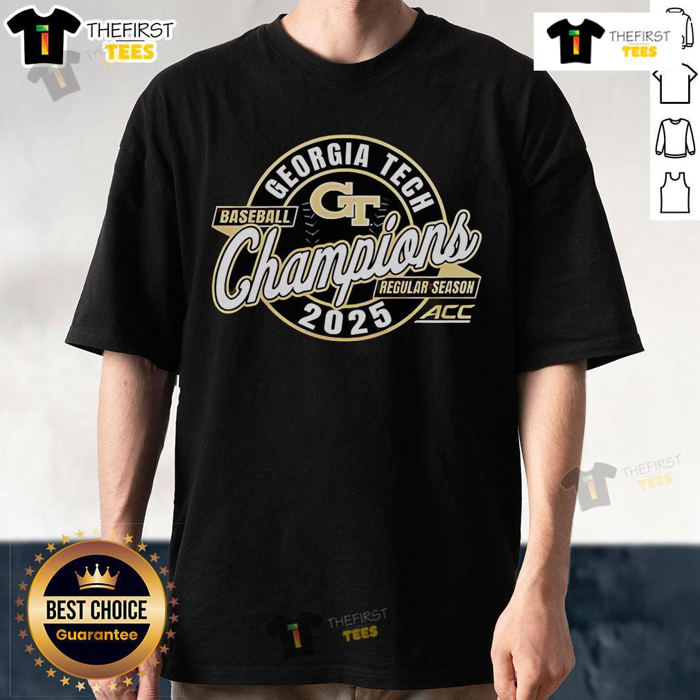 Georgia Tech 2025 ACC Regular Season Champions T-Shirt featuring bold graphics and school colors, perfect for fans.