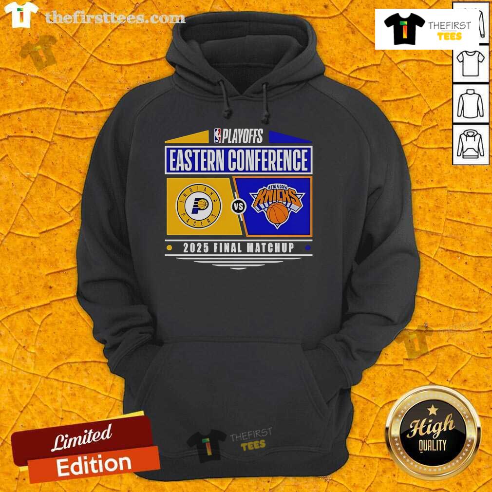2025 Eastern Conference Finals hoodie featuring Indiana Pacers vs New York Knicks NBA Playoffs matchup design.