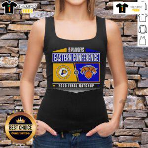 2025 Eastern Conference Finals NBA Playoffs matchup: Indiana Pacers vs New York Knicks tank top design.