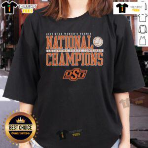 Alt Text: 2025 NCAA Women's Tennis National Champions Oklahoma State Cowgirls Ladies Tee showcasing team pride and athletic spirit.