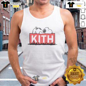 Cute Snoopy sleeping on a Kith tank top, showcasing a playful design perfect for casual summer wear.