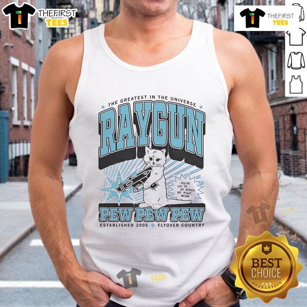 Cute tank top featuring 'The Greatest In The Universe' and raygun design, perfect for Flyover Country fans.