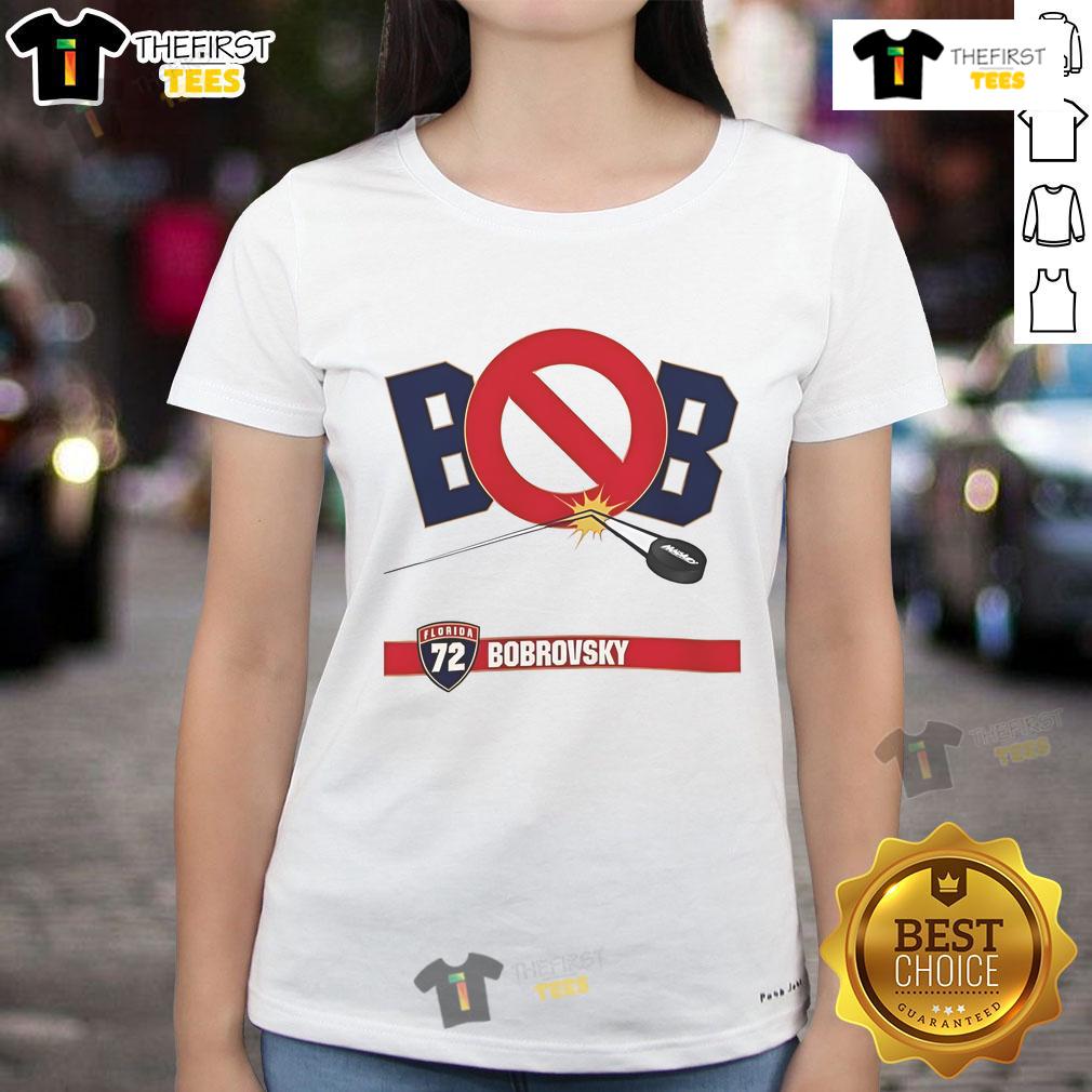 Good Bob Stanley Cup Playoff Florida Panthers ladies tee featuring team colors and logo for female fans.