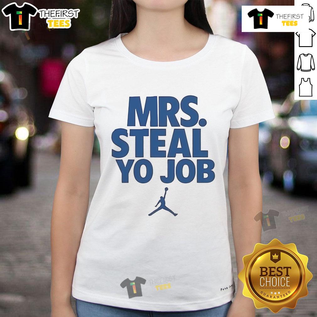 Good Lexie Hull wearing Mrs. Steal Yo Job ladies tee, showcasing a stylish and empowering basketball-inspired fashion.