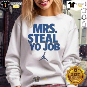 Good Lexie Hull in 'Mrs. Steal Yo Job' sweatshirt, showcasing style and personality on the basketball court.