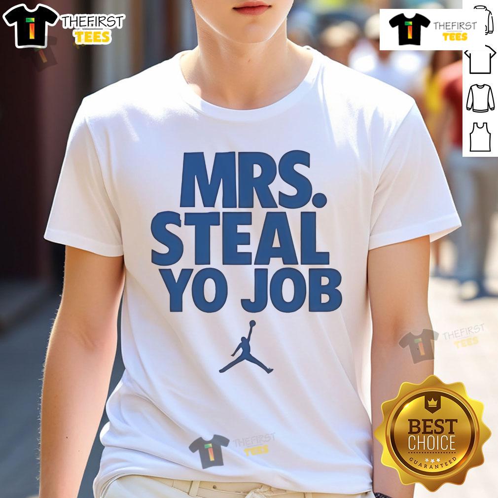 Good Lexie Hull wearing a stylish 'Mrs. Steal Yo Job' T-shirt, showcasing her unique fashion sense on the basketball court.