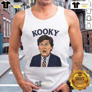 Funny parody tank top featuring 'Good Trump' and 'Kooky Tucker Carlson' graphic design for political humor lovers.