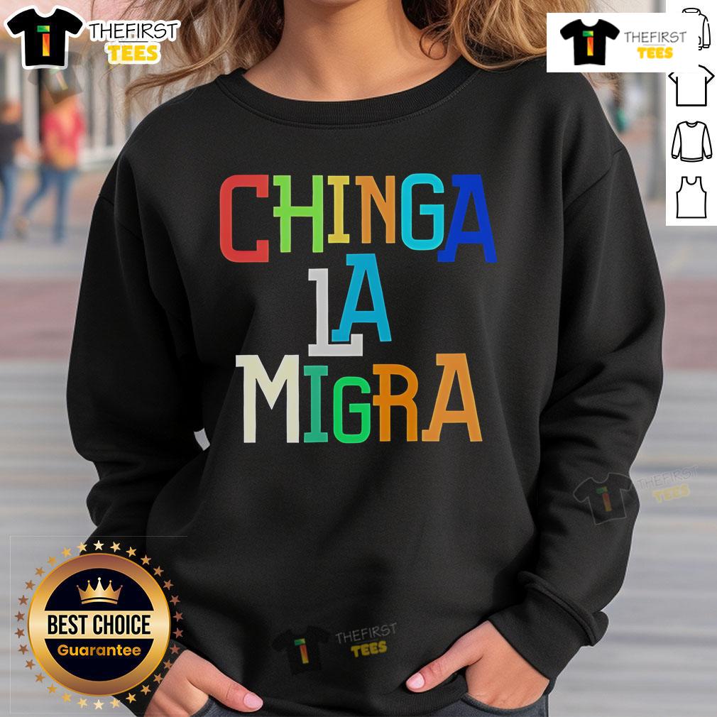 Nice FDT Chinga LA Migra Abolish ICE sweatshirt in black, featuring bold text design promoting immigration rights.