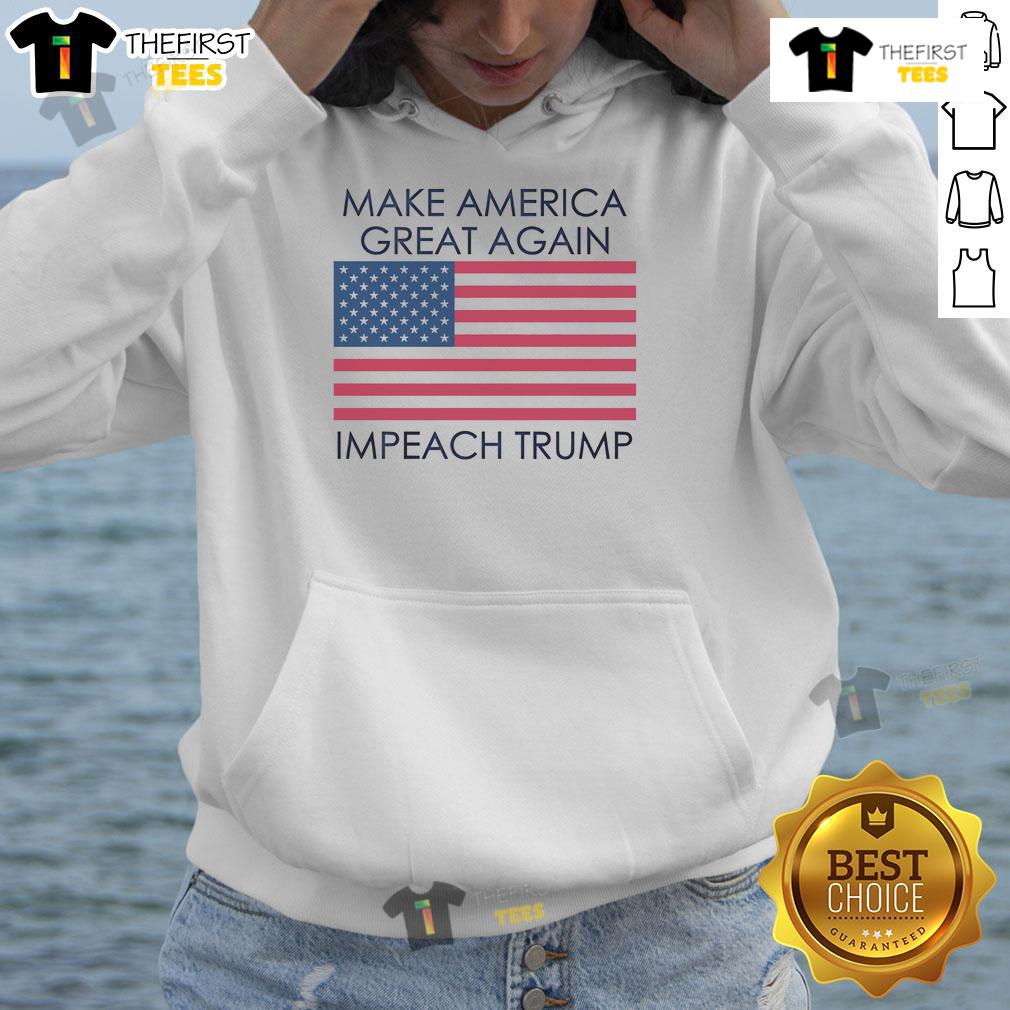 Anti-Trump flag hoodie featuring 'Make America Great Again' and 'Impeach Trump' slogans for protest and activism.