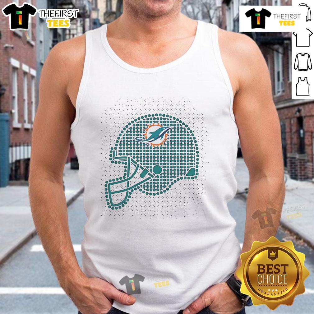 Alt Text: Stylish Miami Dolphins polka dots helmet tank top perfect for game day and summer sportswear.