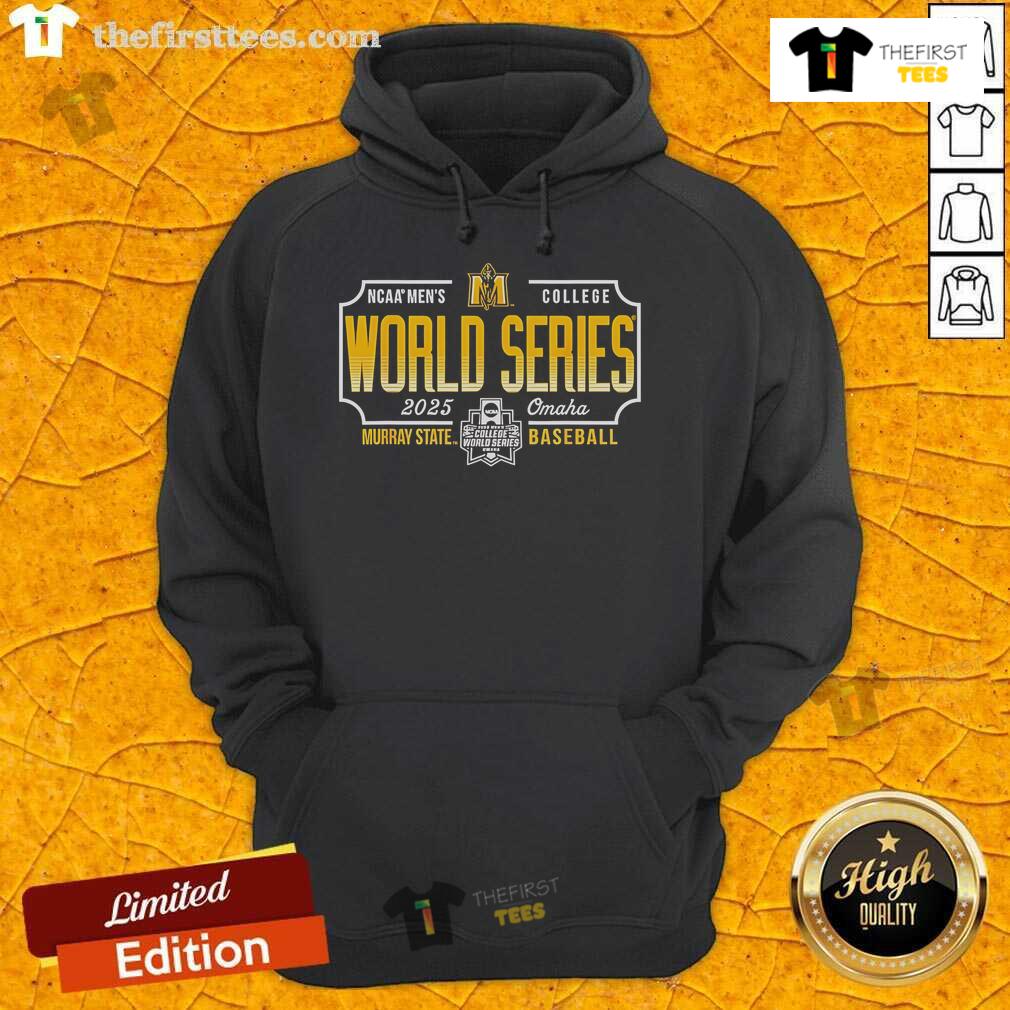 2025 NCAA Men's College World Series Murray State Racers baseball hoodie featuring team colors and logo.