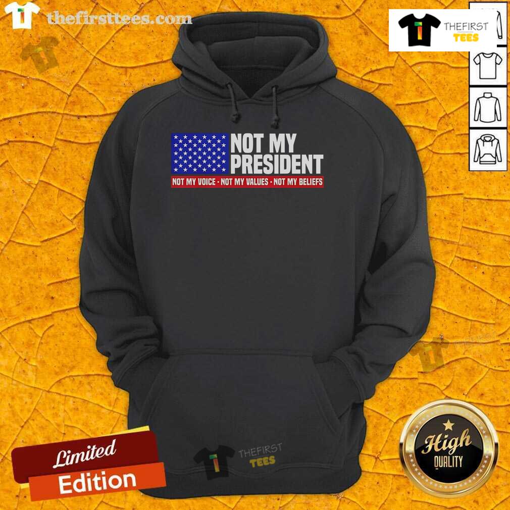 Nice Not My President hoodie featuring bold text expressing personal beliefs and values against political views.