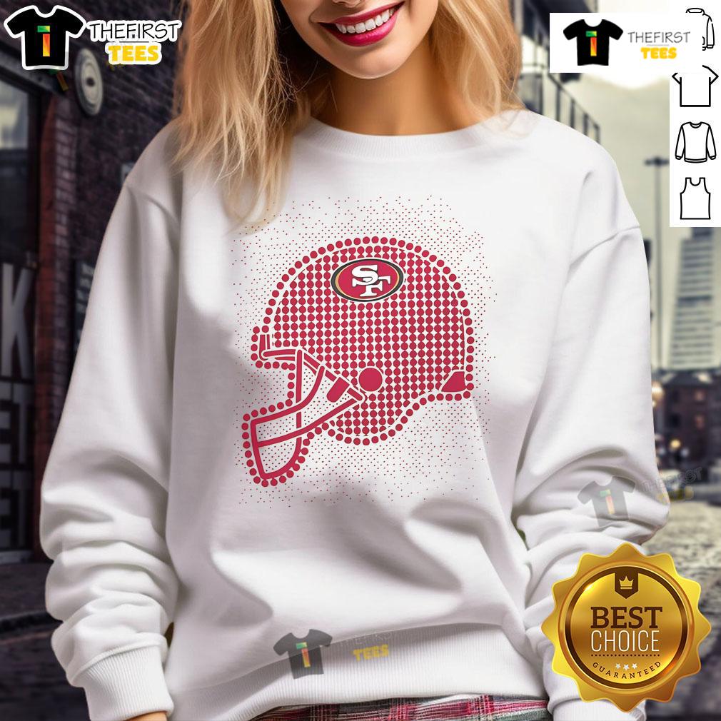 Stylish San Francisco 49ers polka dots helmet sweatshirt, perfect for fans showcasing team spirit and comfort.