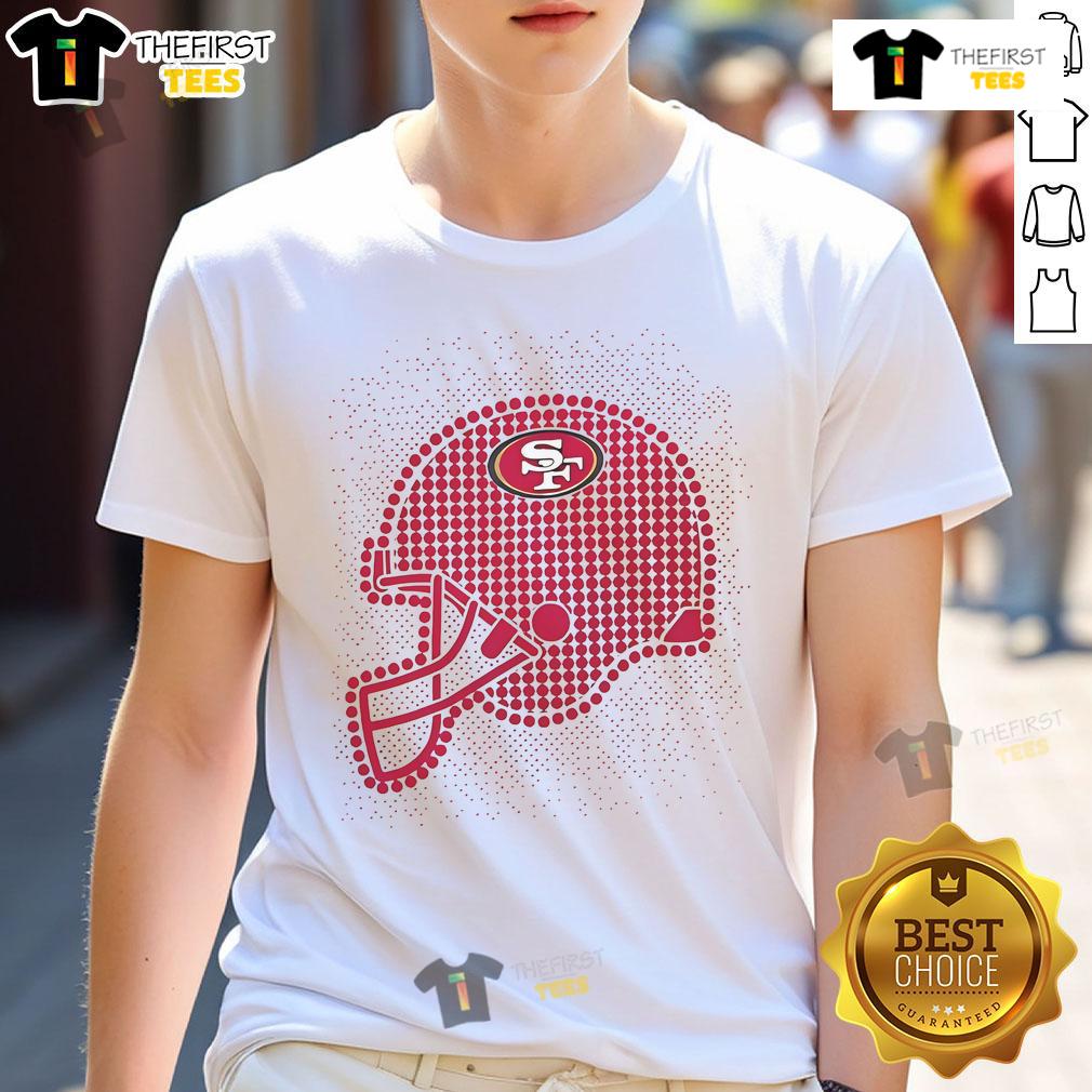 San Francisco 49ers Polka Dots Helmet T-Shirt featuring vibrant polka dot design and team logo, perfect for fans.