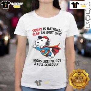 Funny 'Today Is National Slap An Idiot Day' tee featuring Snoopy as Superman, perfect for humor lovers.