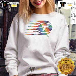 Alt Text: Nice Toronto Tempo Team logo on a colorful Pride sweatshirt, celebrating diversity and inclusion in sports.