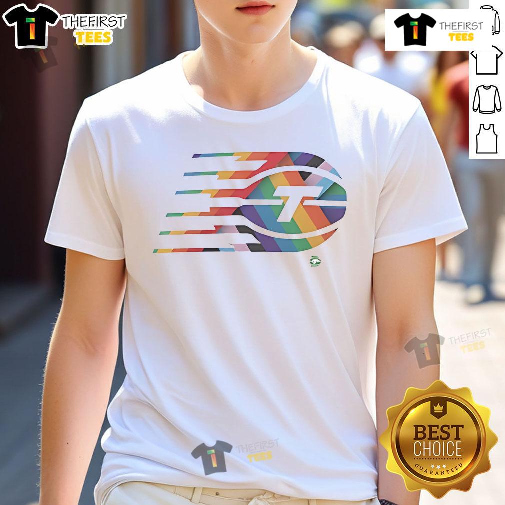 Nice Toronto Tempo Team Logo Pride T-Shirt featuring vibrant colors and inclusive design for LGBTQ+ pride celebrations.
