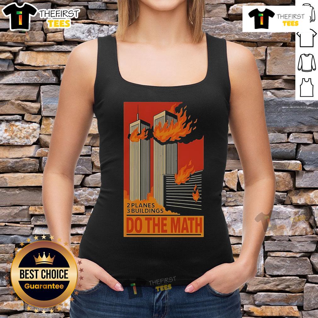 Official 9/11 tank top featuring 2 planes, 3 buildings, and a math theme, perfect for commemorating the historic event.