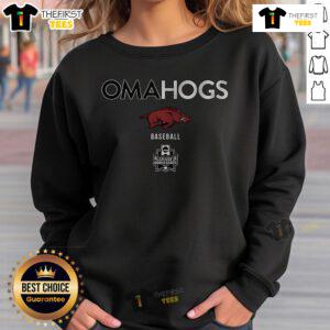 Official Arkansas Baseball Omahogs 2025 MCWS Sweatshirt featuring team logo and vibrant colors for fans.