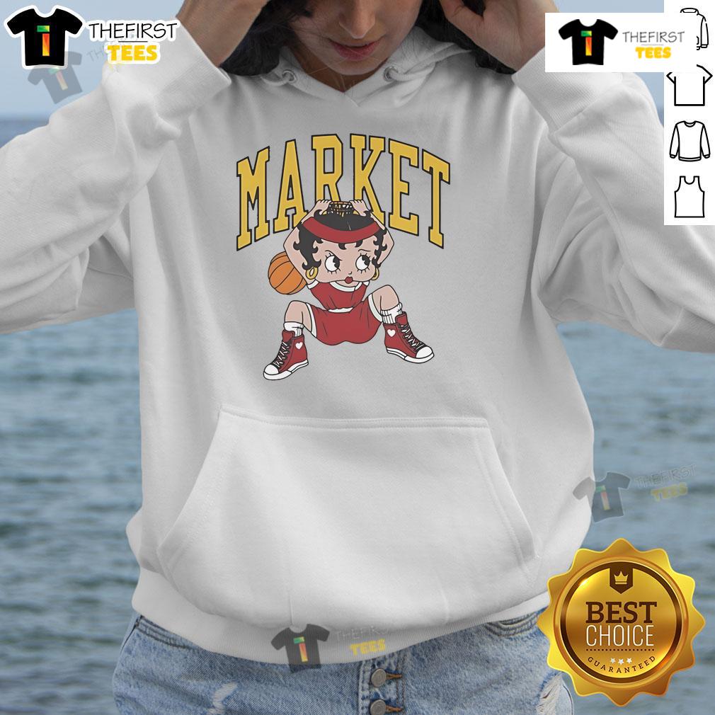 Alt Text: Official Betty Boop X Market Studios hoodie featuring a playful dunking design, perfect for fans and fashion lovers.
