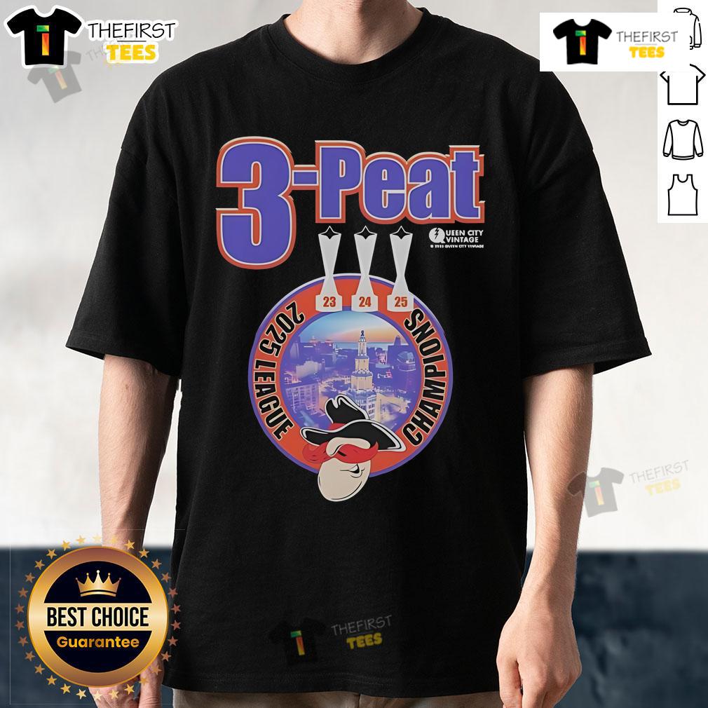 Alt Text: Official Buffalo Bandits 3 Peat 2025 League Champions T-Shirt showcasing team logo and celebratory design.