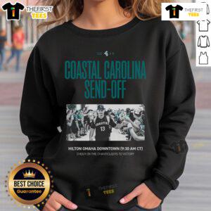 Official Coastal Carolina Send-Off Cheer sweatshirt featuring Chanticleers logo, perfect for game day support.