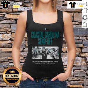 Official Coastal Carolina send-off cheer tank top showcasing the Chanticleers spirit and support for victory.