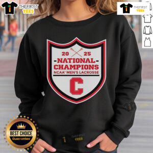 Official Cornell Big Red 2025 NCAA Men's Lacrosse National Champions sweatshirt showcasing team pride and victory.