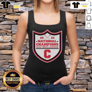 Official Cornell Big Red 2025 NCAA Men's Lacrosse National Champions tank top featuring bold team graphics and logo.