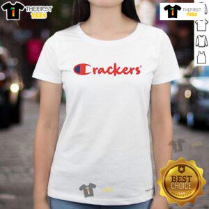 Official Crackers Champion Parody Ladies Tee featuring a fun graphic design and comfortable fit for casual wear.