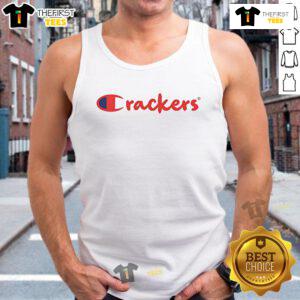 Official Crackers Champion Parody Tank Top featuring a humorous graphic design for fans of quirky fashion.