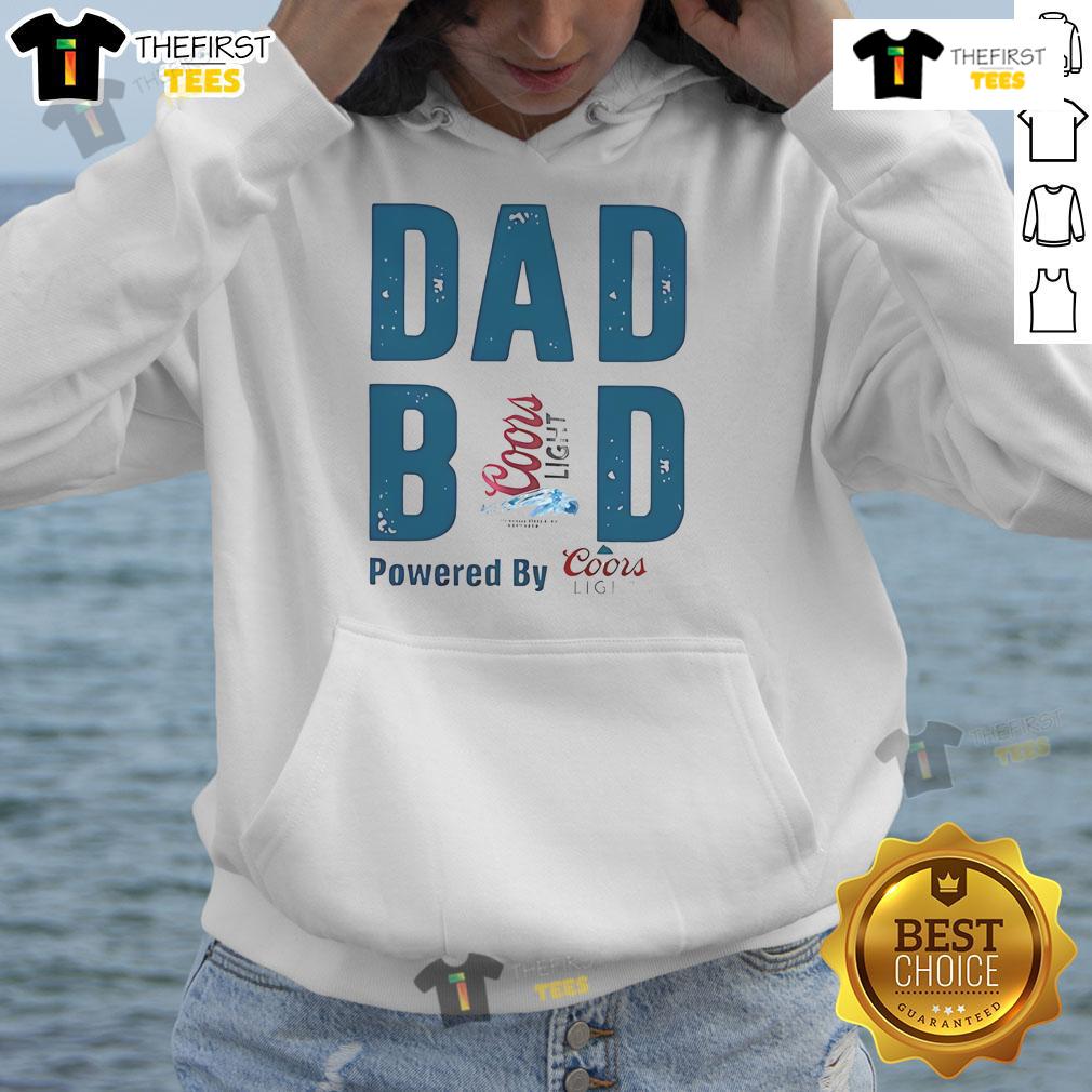 Coors Light hoodie featuring 'Official Dad Bod Powered By Coors Light' design, perfect for casual wear and dad style.