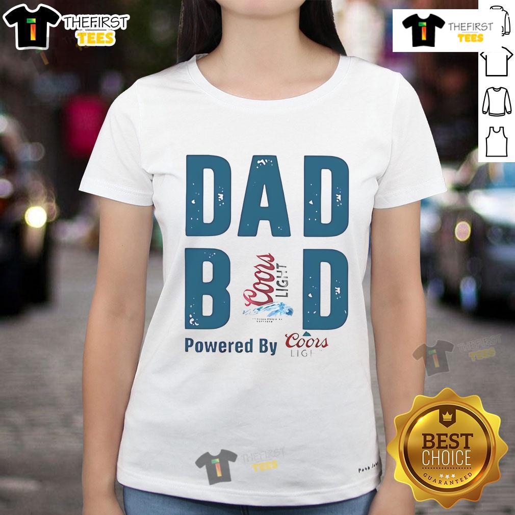 Official Dad Bod Powered by Coors Light ladies tee featuring a stylish graphic design for casual, fun wear.