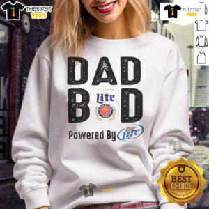 Official Dad Bod Powered by Miller Lite Sweatshirt in navy blue, perfect for casual outings and showing off dad style.