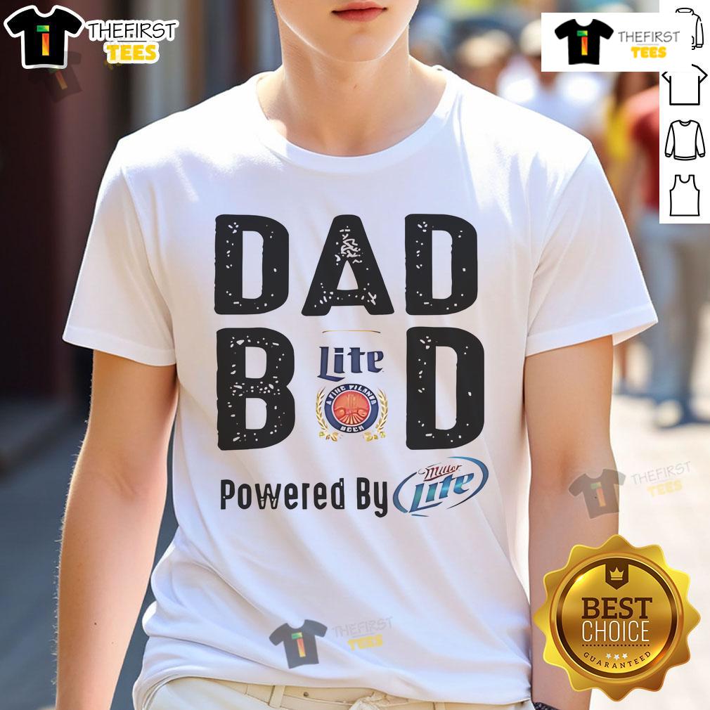Official Dad Bod Powered By Miller Lite T-Shirt featuring a fun graphic design for beer lovers and dads.