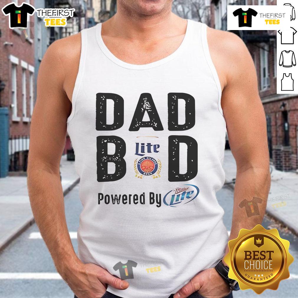 Official Dad Bod Powered by Miller Lite tank top, featuring a fun design perfect for summer outings and casual wear.