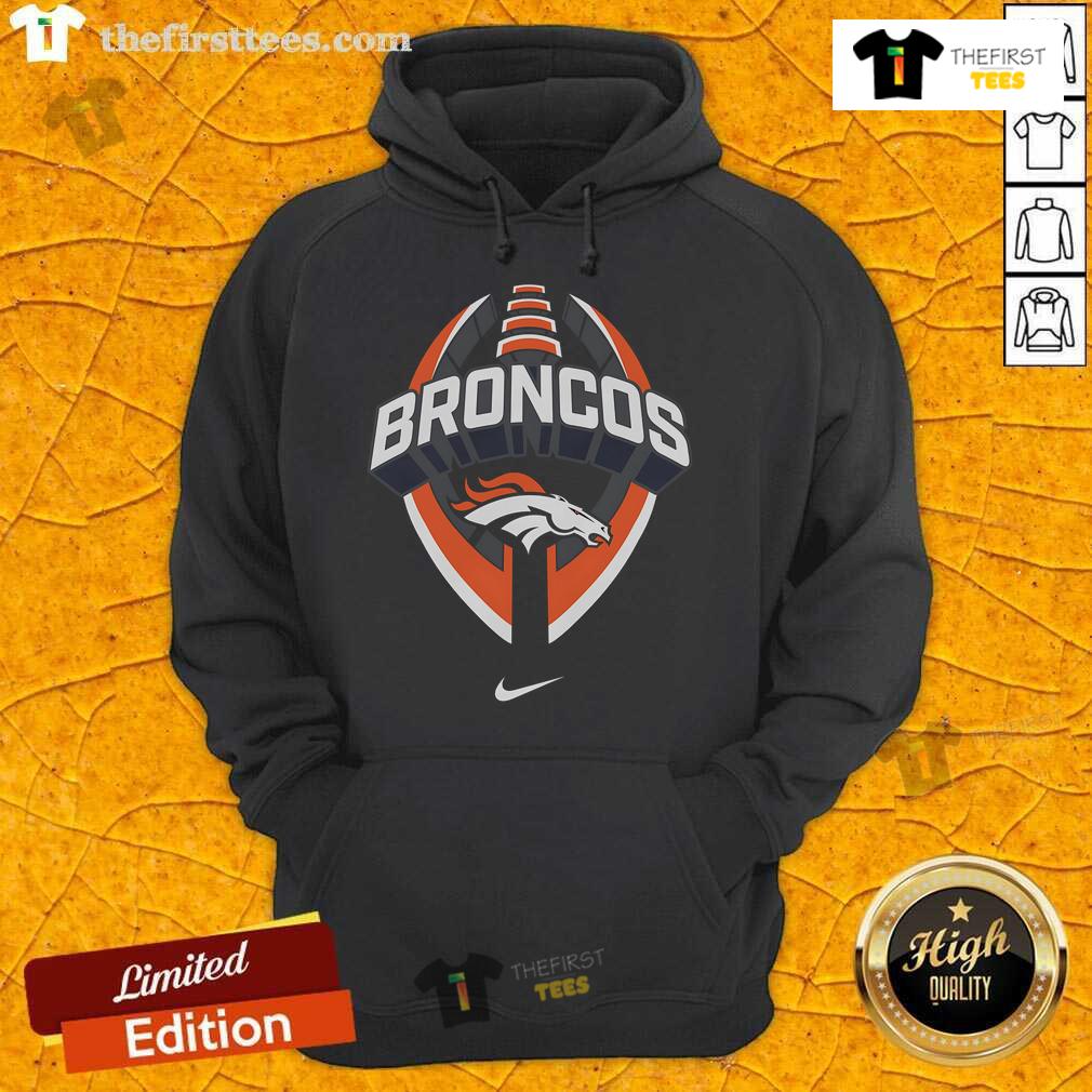 Official Denver Broncos Nike Icon Legend Hoodie in navy blue, featuring team logo and comfortable athletic fit.