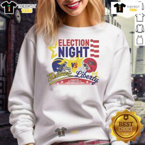 Delaware Fightin' Blue Hens vs Liberty Flames 2025 official election night sweatshirt featuring team logos and vibrant design.