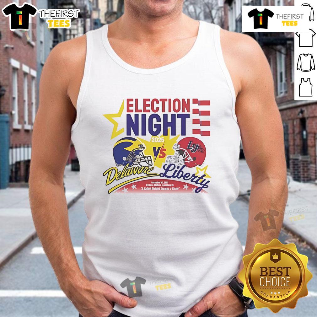 Delaware Fightin' Blue Hens vs Liberty Flames 2025 tank top, perfect for official election night celebrations.