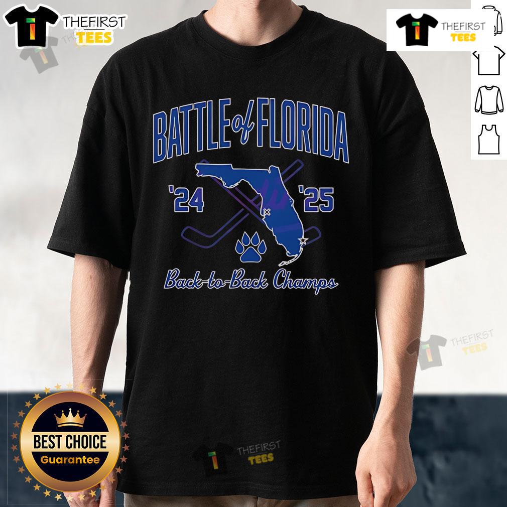 Alt Text: Official Florida Panthers Hockey 24 25 Battle Of Florida Champs T-Shirt featuring team logo and championship design.