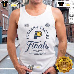 Official Indiana Pacers NBA Finals Eastern Conference Champions 2025 tank top showcasing team colors and logo.
