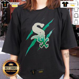 Alt Text: Official Jurassic World Rebirth Chicago White Sox logo on a stylish ladies tee, perfect for fans and collectors.