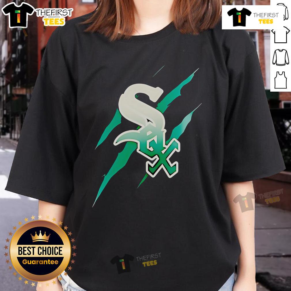 Alt Text: Official Jurassic World Rebirth Chicago White Sox logo on a stylish ladies tee, perfect for fans and collectors.