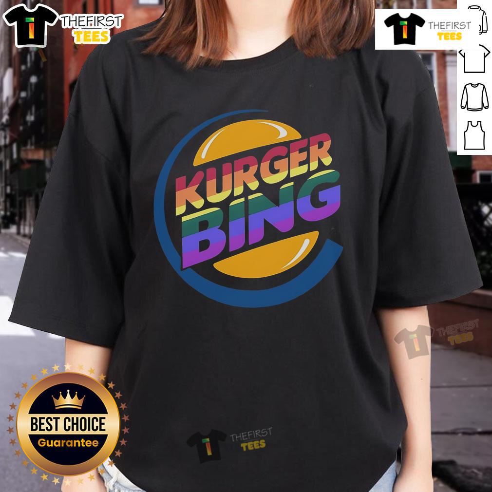 Official Kurger Bing LGBTQ logo on a stylish ladies tee, celebrating diversity and inclusion in fashion.