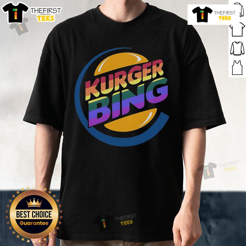 Official Kurger Bing LGBTQ Logo T-Shirt featuring vibrant colors and bold design, perfect for pride celebrations.