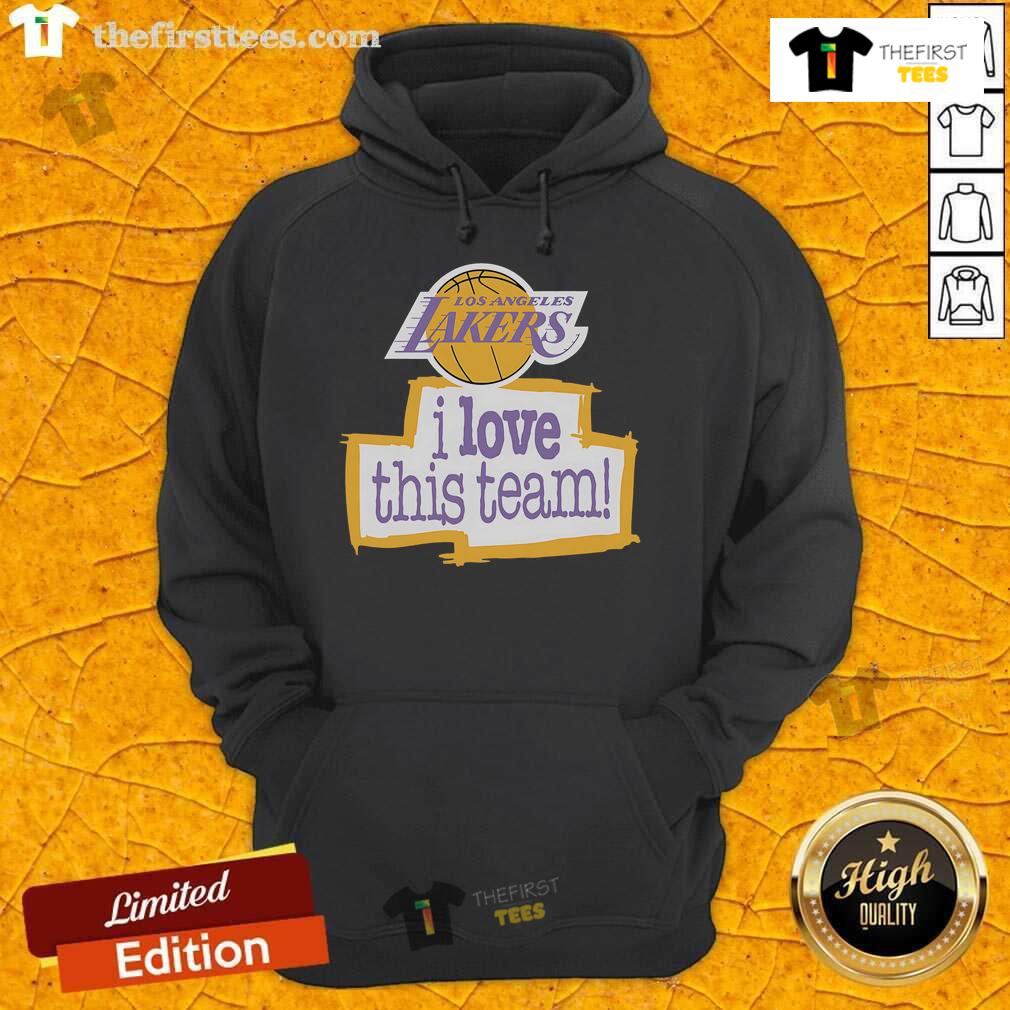 Alt Text: Official Los Angeles Lakers Hardwood Classics I Love This Team hoodie featuring bold team colors and logo design.