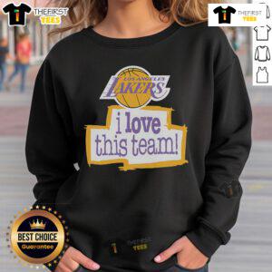 Alt Text: Official Los Angeles Lakers Hardwood Classics I Love This Team sweatshirt featuring vibrant team colors and logo.