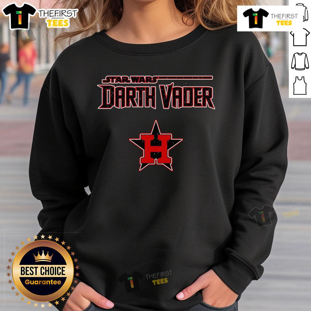 Alt Text: Official MLB Mix Star Wars Darth Vader Houston Astros 2025 baseball sweatshirt featuring iconic design and team logo.