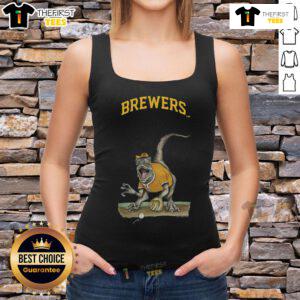 Official Milwaukee Brewers Tiny Turnip Velociraptor tank top featuring a fun dinosaur design for fans.
